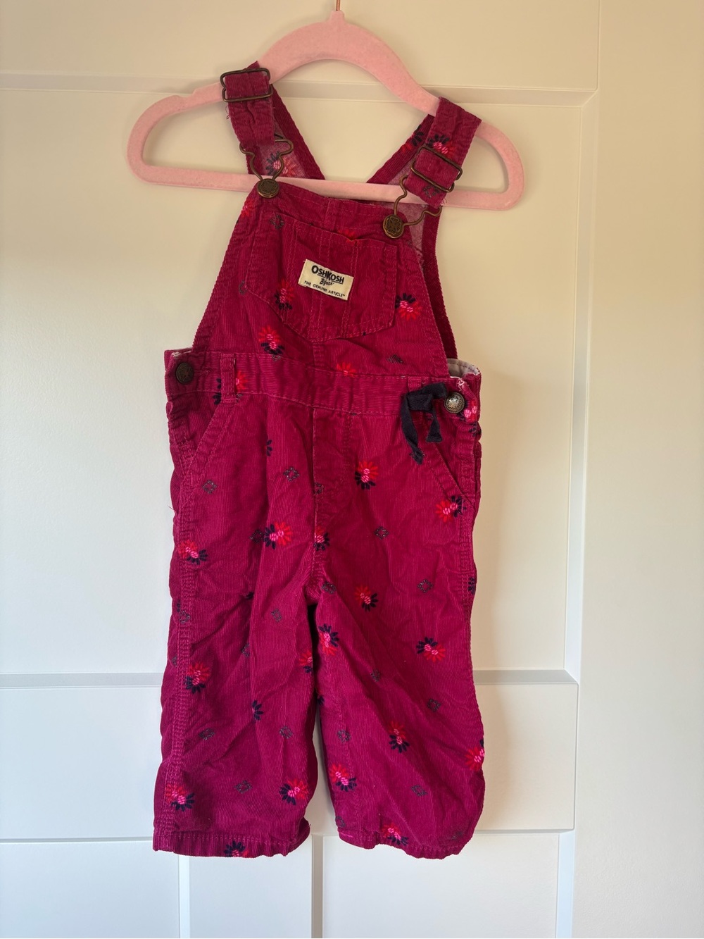 OshKosh B'gosh Raspberry Corduroy Floral Embroidered Overalls